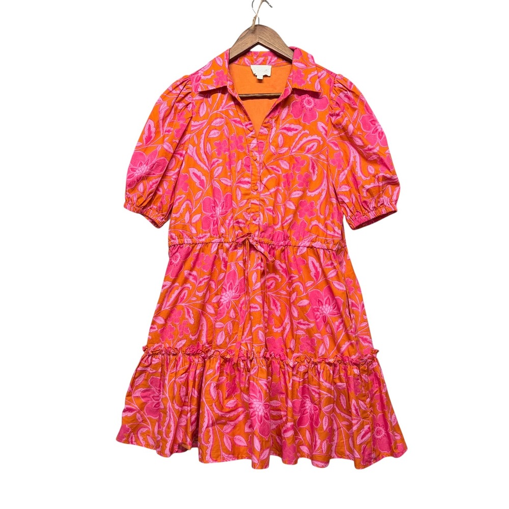 Sugarlips Dress Women S Pink Floral Boho Tiered Puff Sleeve Pockets Feminine - Picture 2 of 14